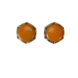 Women's Costume Jewelry Pat. Pend. Clip On Earrings Orange Gold Tone Vintage